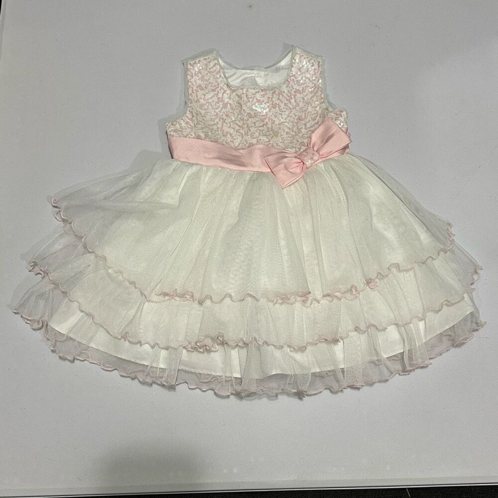 Jona Michelle Sleeveless White and Pink Sequin Dress | Toddler Girl size 3T